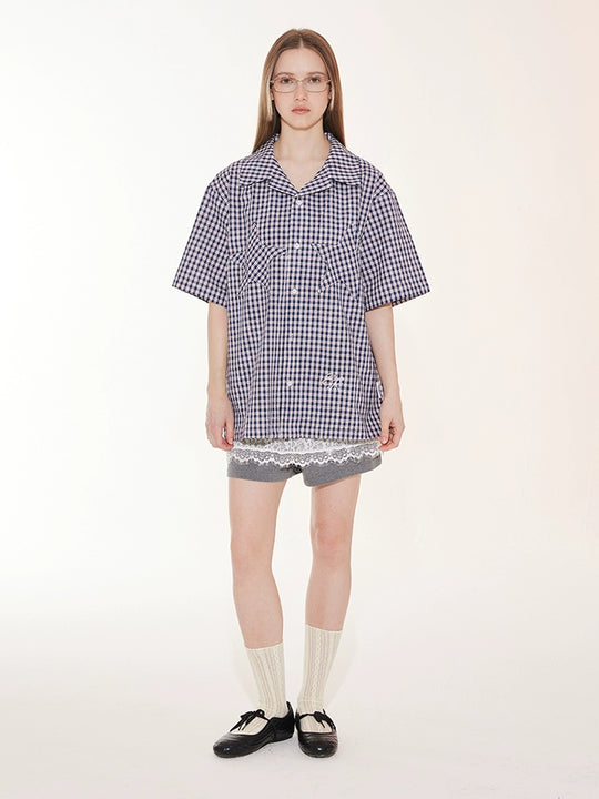 EMPTY REFERENCE Star Pocket Patchwork Plaid Short Sleeve Shirt | Face 3 Face