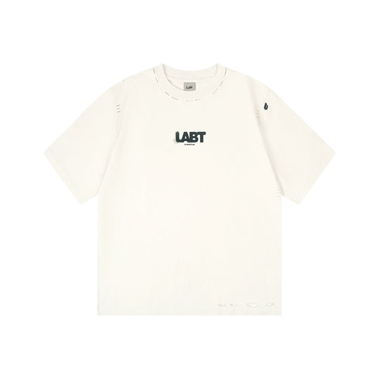 Labt Distressed Holes Logo Print Tee | Face 3 Face