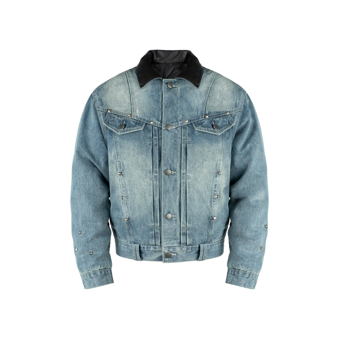 ANTIDOTE Rivet Studded Fleece Lined Denim Jacket | Face 3 Face