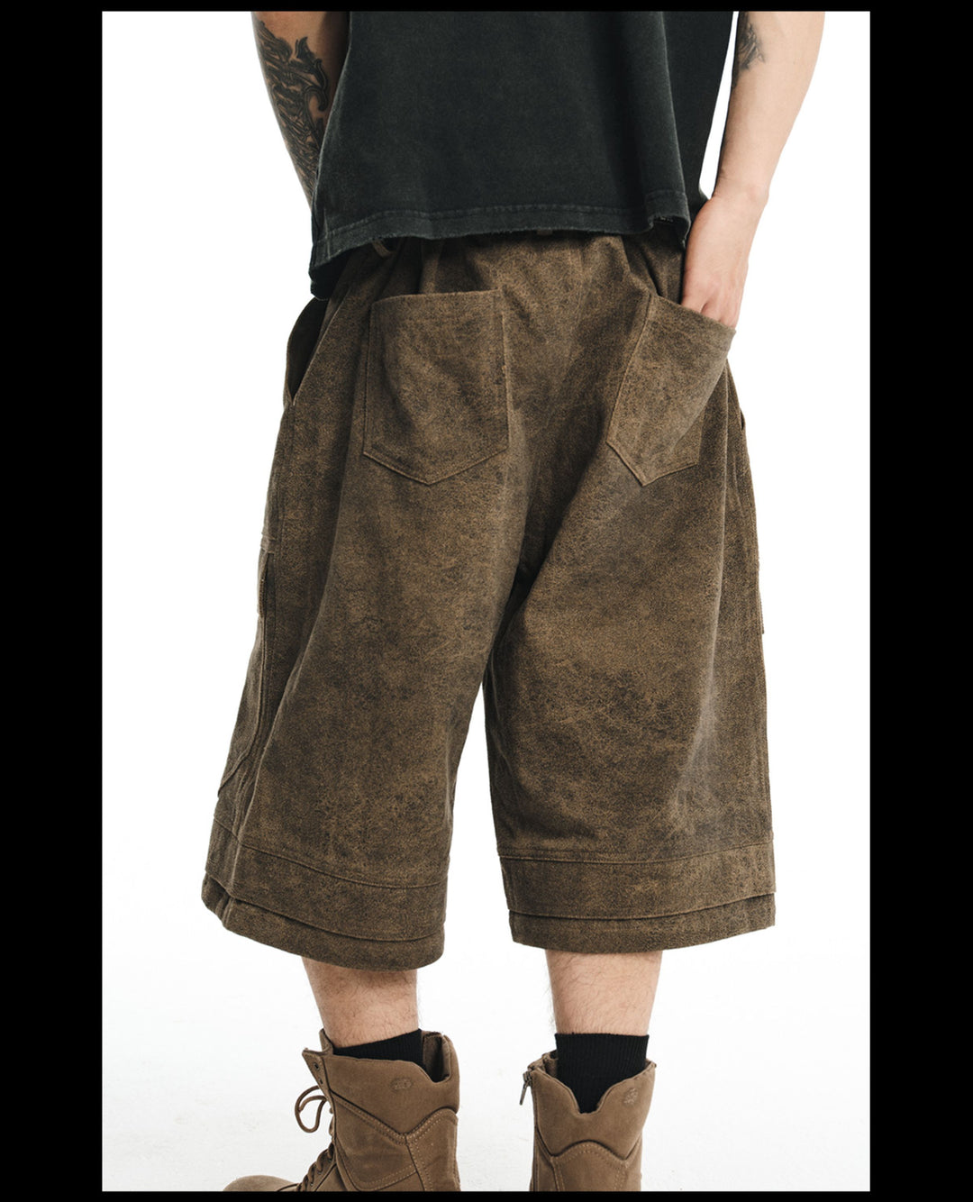 NOVACAM Baggy Washed Brown Utility Shorts | Face 3 Face