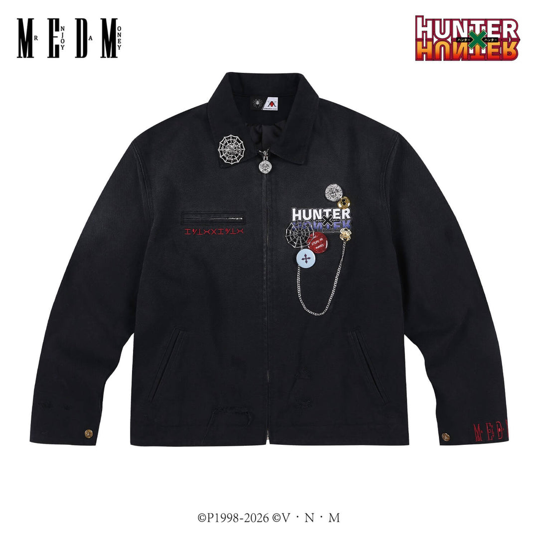 MEDM × HUNTER×HUNTER Logo Embroidered Washed Distressed Detroit Jacket