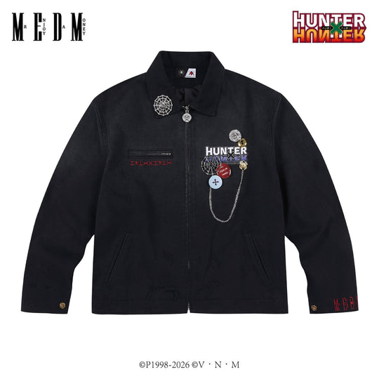 MEDM × HUNTER×HUNTER Logo Embroidered Washed Distressed Detroit Jacket