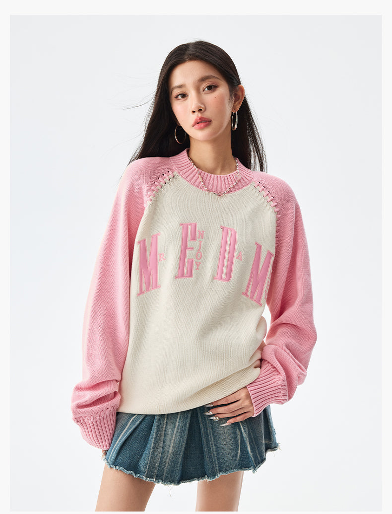 MEDM Color-Blocked Raglan Sleeve Knit Sweater | Face 3 Face