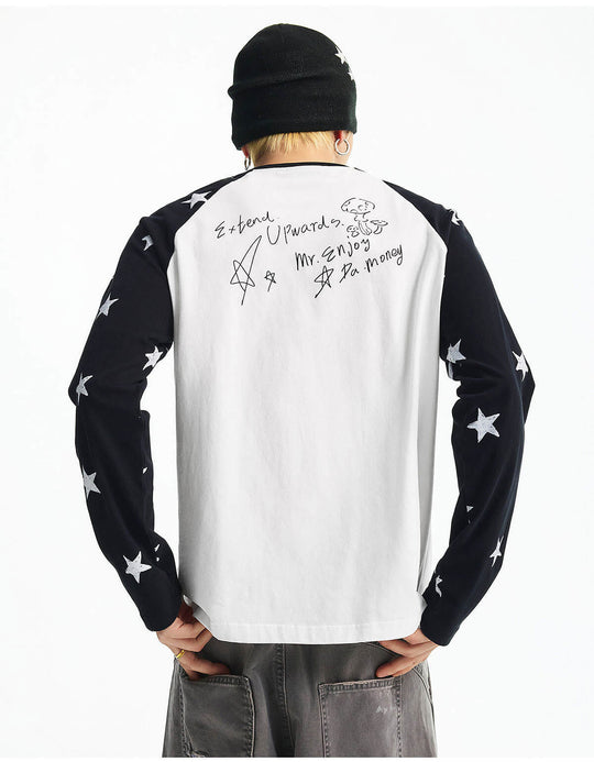 MEDM Star Print Raglan Long Sleeve Tee | Face 3 Face