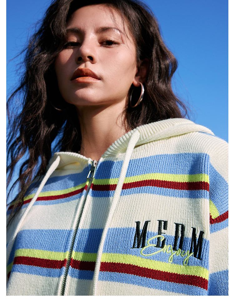 MEDM Colorful Stripes Zip-Up Knit Hoodie | Face 3 Face