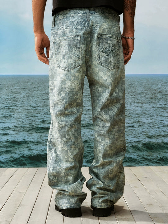 YADcrew Puzzle Checkerboard Print Jeans | Face 3 Face