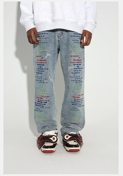 DICETINY Colorful Embroidered Washed Jeans | Face 3 Face