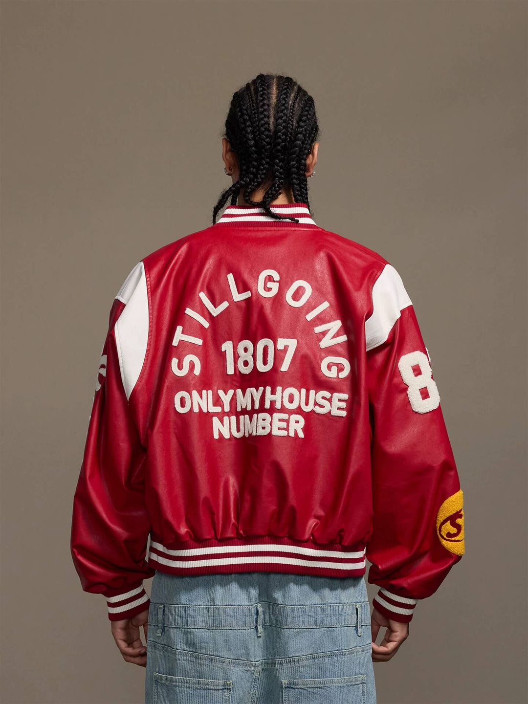 1807 PU Leather Patchwork Varsity Jacket | Face 3 Face