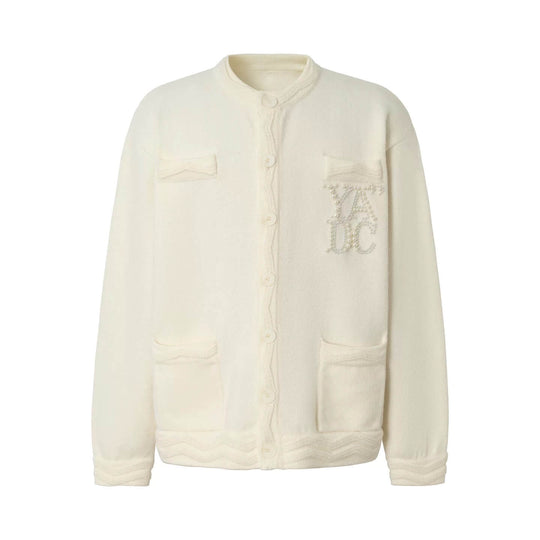 YADcrew Pearl Embellished Jacquard Knit Crew Neck Cardigan | Face 3 Face
