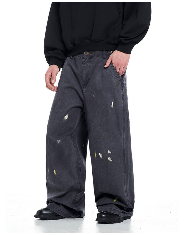 F3F Select Paint Splatter Washed Baggy Work Pants | Face 3 Face