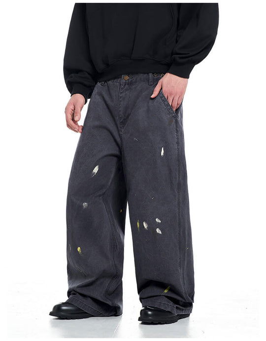 F3F Select Paint Splatter Washed Baggy Work Pants | Face 3 Face