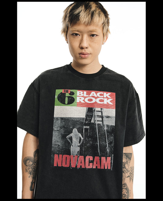 NOVACAM Vintage Rock Washed Black Stitch Tee | Face 3 Face