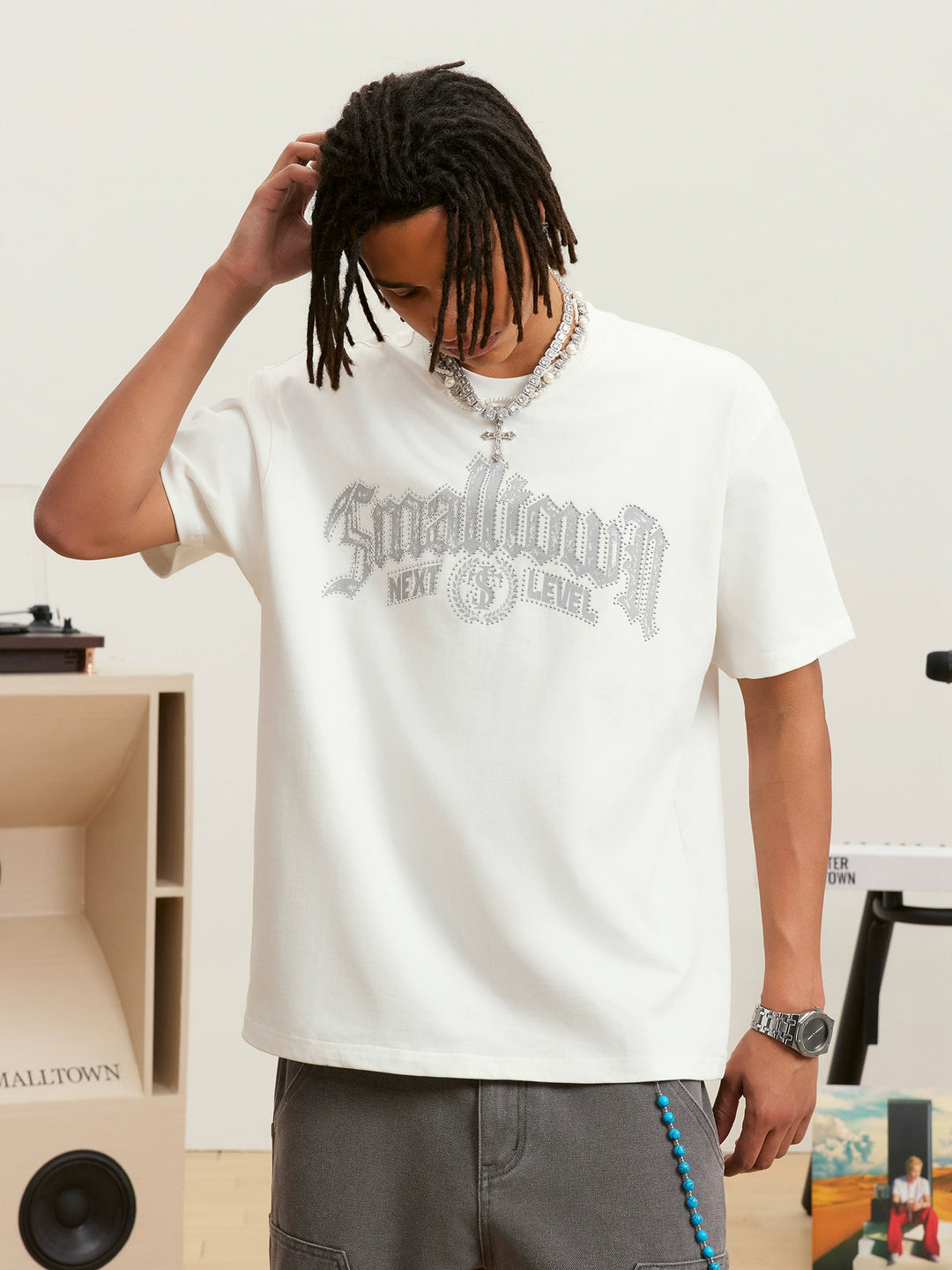 Small Town Kid Gothic Studded Logo Print Tee | Face 3 Face
