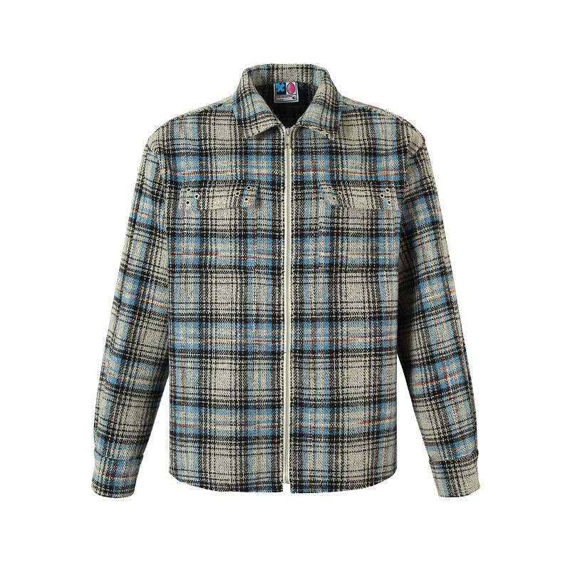 YADcrew Deconstructed Plaid Shirt Jacket