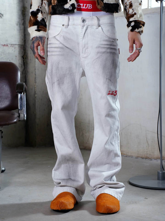 TGFCLUB Kill Graffiti Distressed White Flared Jeans | Face 3 Face
