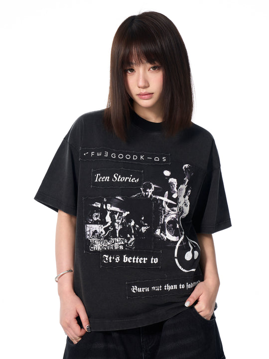 AFGK Rock Punk Print Vintage Washed Tee | Face 3 Face