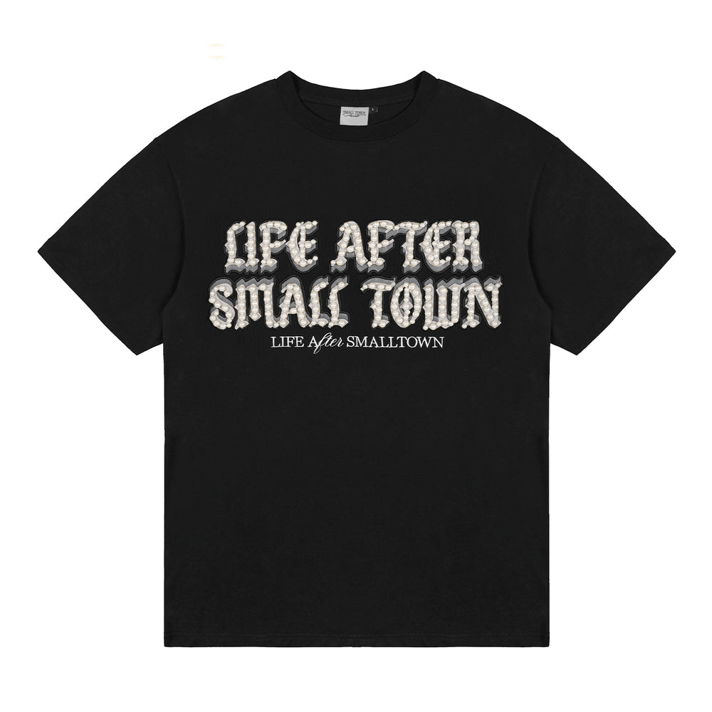 Small Town Kid Pearl Embroidered Leather Patch Tee | Face 3 Face