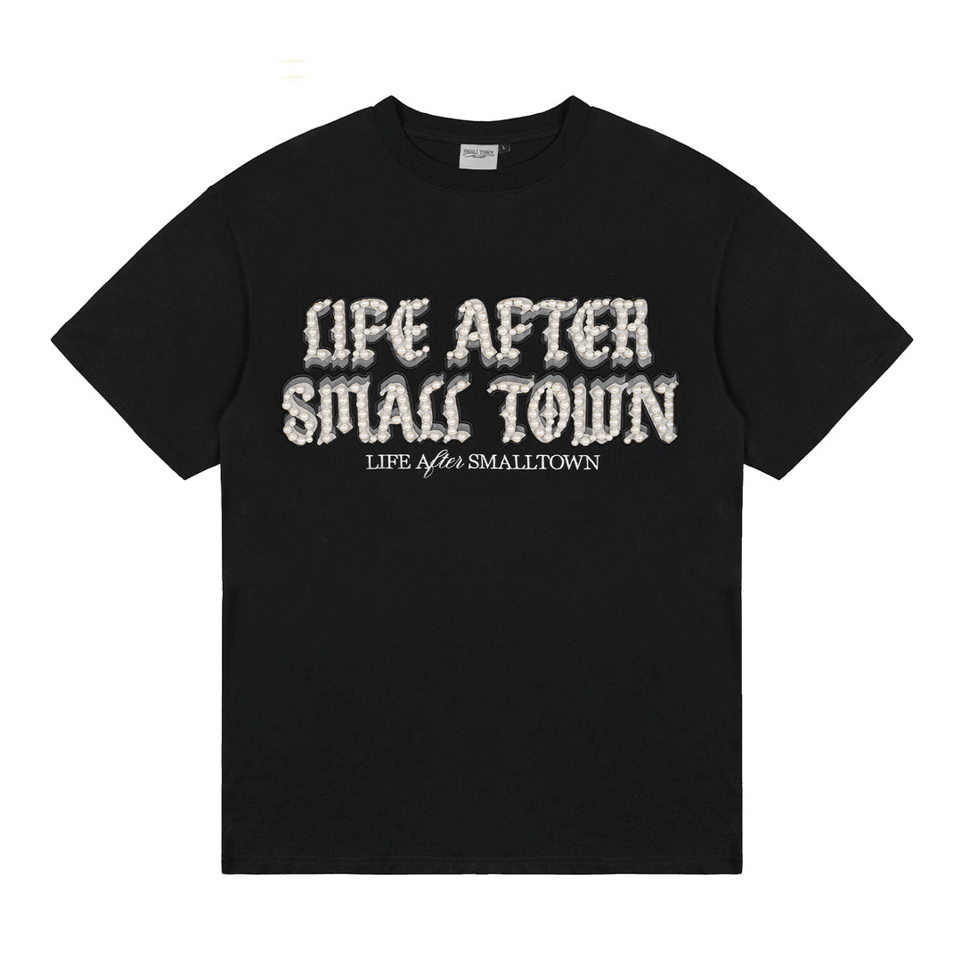 Small Town Kid Pearl Embroidered Leather Patch Tee | Face 3 Face