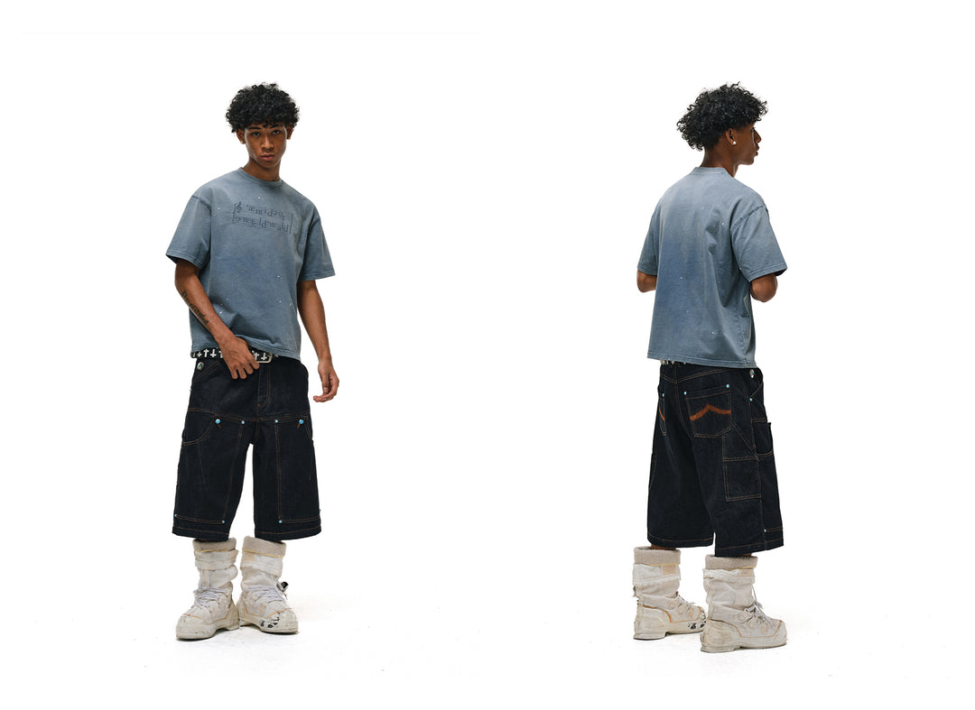 ANTIDOTE Blue Stone Studded Denim Shorts | Face 3 Face