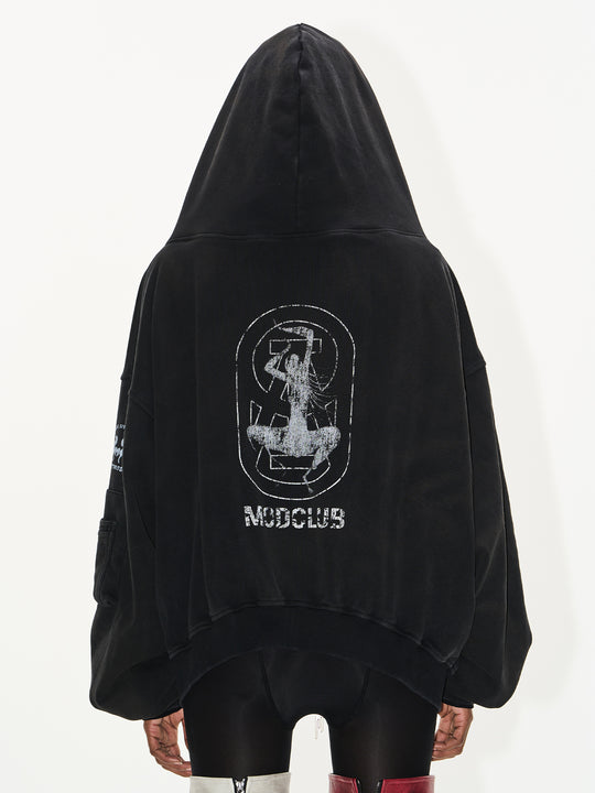 BLIND NO PLAN Cross Horse Mask Washed Print Zip-Up Hoodie | Face 3 Face