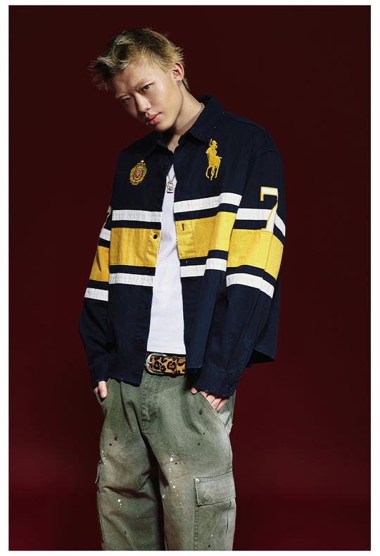 Remedy 3D Embroidered Striped Long Sleeve Shirt | Face 3 Face