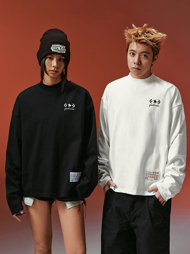 YADcrew Basic Slogan Printed Long Sleeve Tee | Face 3 Face