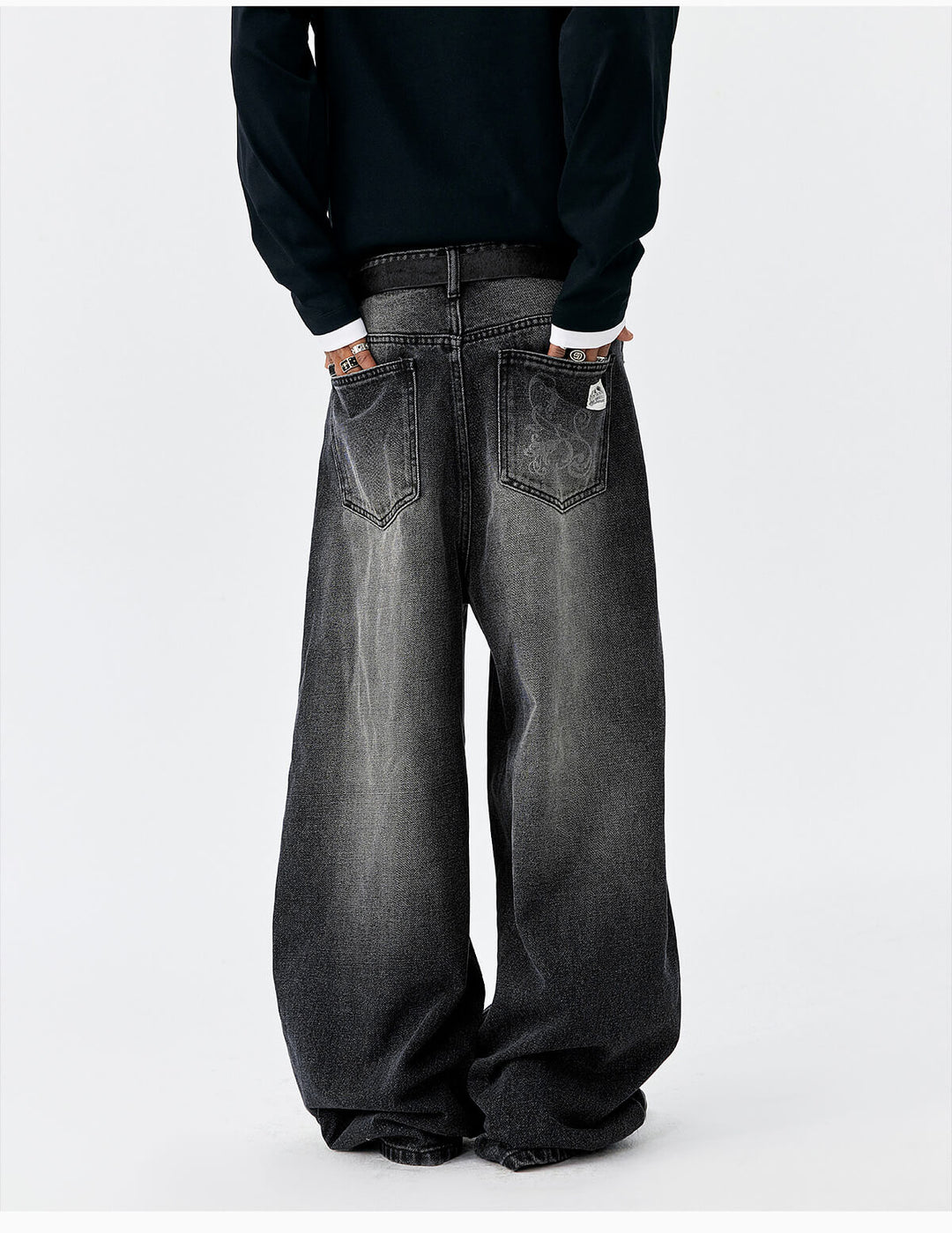 MEDM Flower Vine Laser Burnout Washed Machete Jeans | Face 3 Face