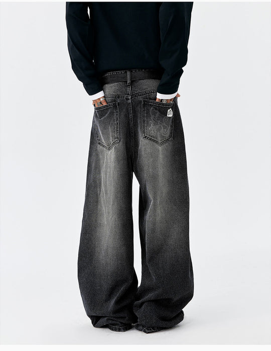 MEDM Flower Vine Laser Burnout Washed Machete Jeans | Face 3 Face