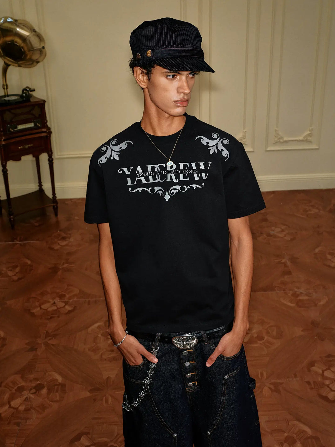 YADcrew Baroque Raised Logo Print Tee | Face 3 Face