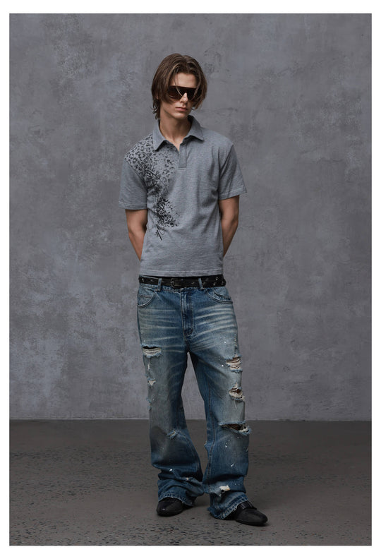 ANTIDOTE Faded Leopard Print Short Sleeve Polo