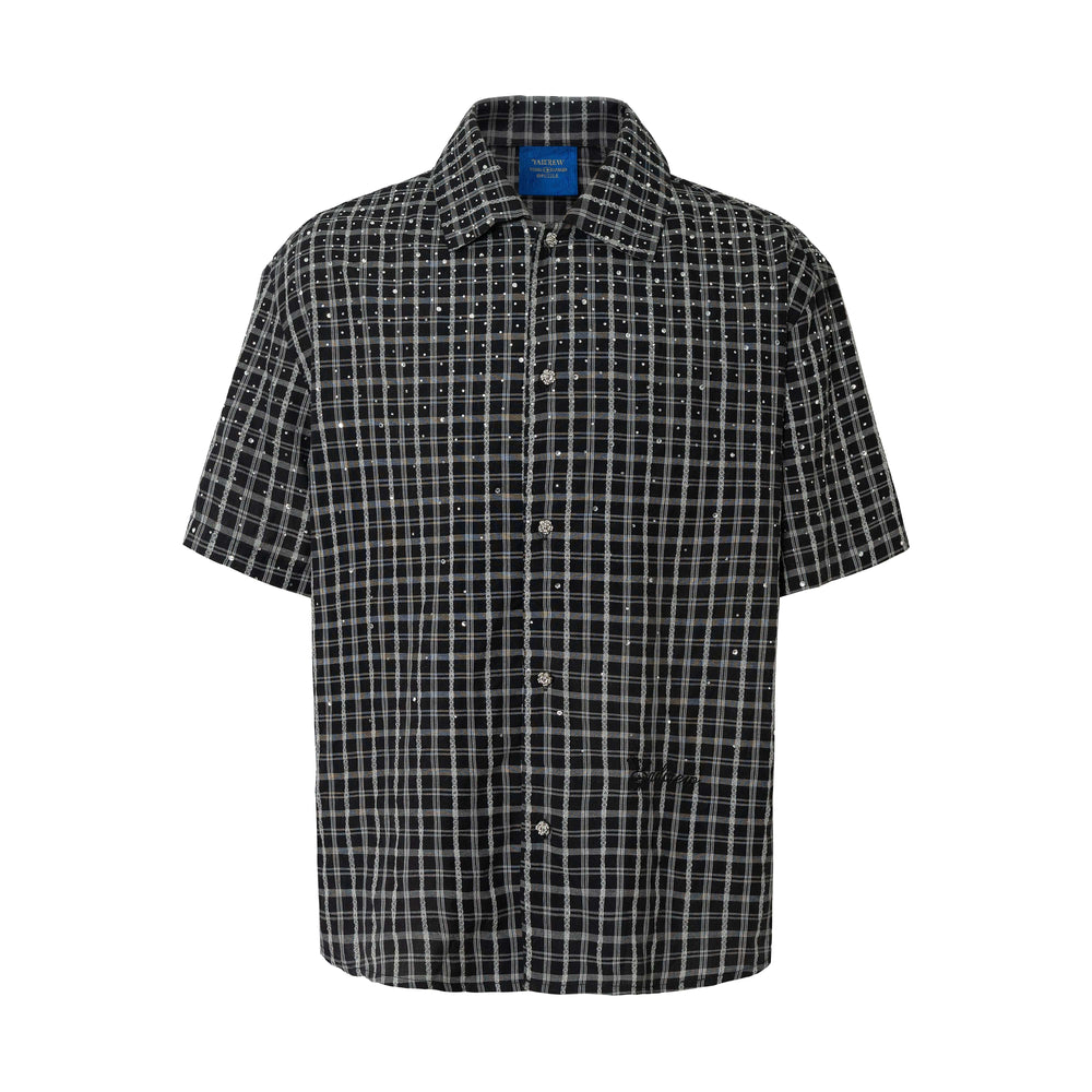 YADcrew Plaid Rhinestone Cascade Flower Button Short Sleeve Shirt | Face 3 Face