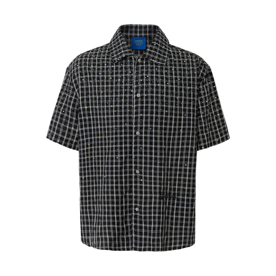 YADcrew Plaid Rhinestone Cascade Flower Button Short Sleeve Shirt | Face 3 Face