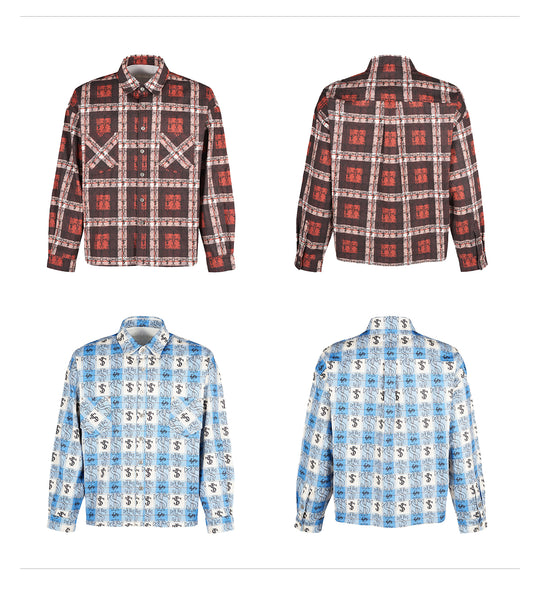 Small Town Kid Cross Logo Original Plaid Full-Print Long Sleeve Shirt | Face 3 Face