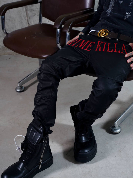 TGFCLUB PRIME KILLA Print Rhinestone Waxed Slim Fit Skinny Jeans | Face 3 Face