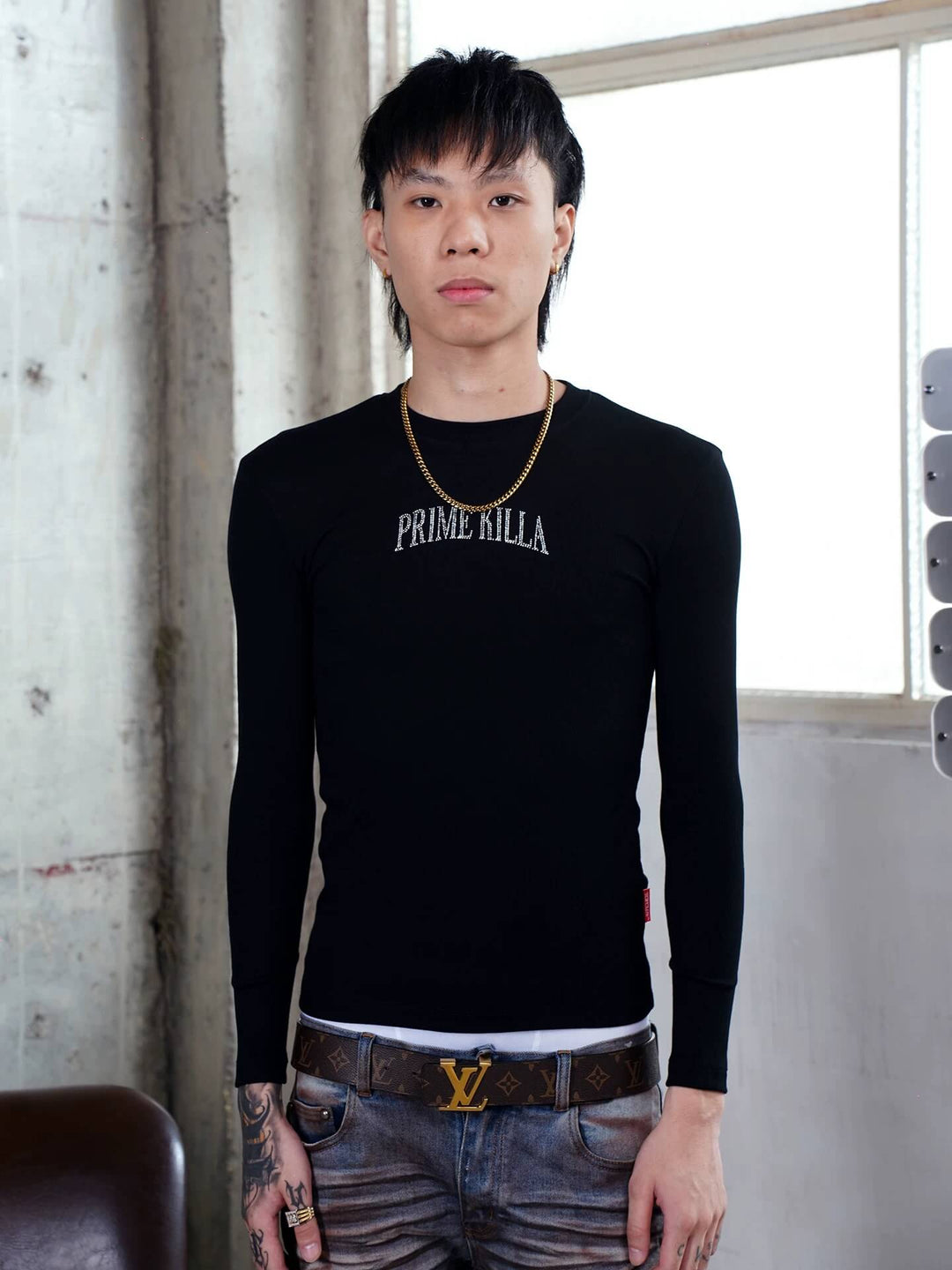 TGFCLUB PRIME KILLA Rhinestone Stretch Slim Fit Long Sleeve Tee | Face 3 Face