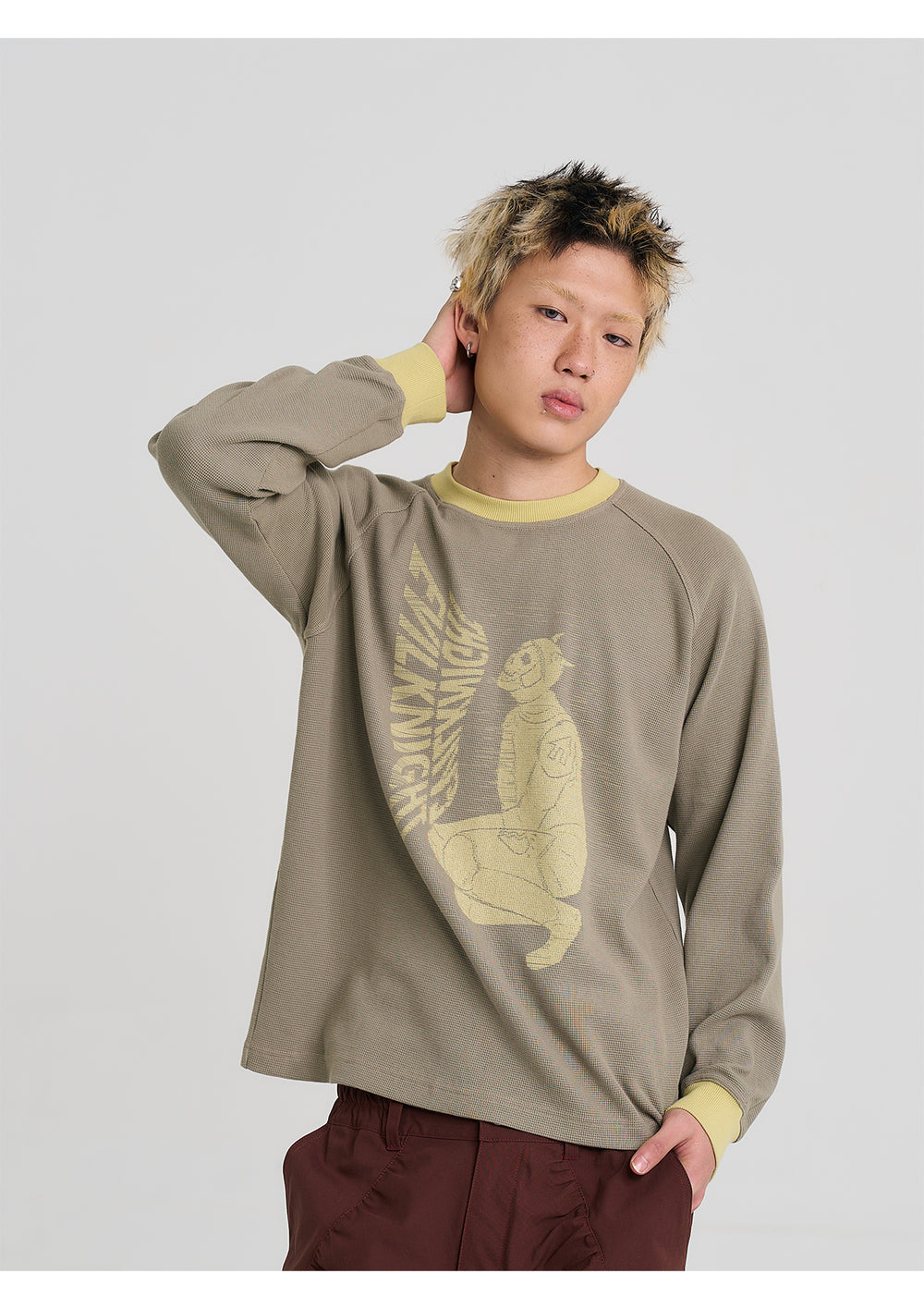 EVILKNIGHT(EK) Graffiti Portrait Print Waffle Long Sleeve Tee | Face 3 Face