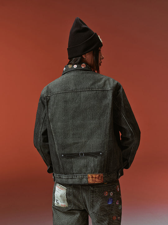 YADcrew Badge-Print Denim Jacket | Face 3 Face