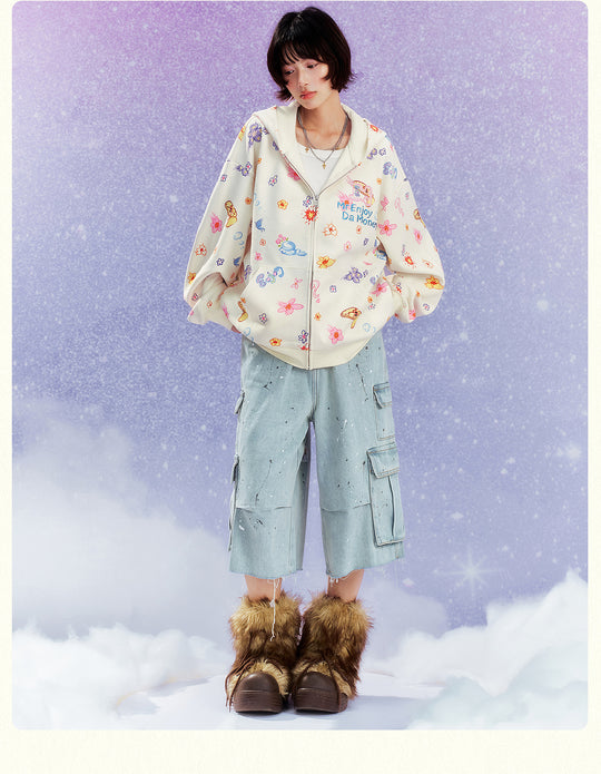 MEDM Graffiti Flower Full Print Zip Up Hoodie | Face 3 Face