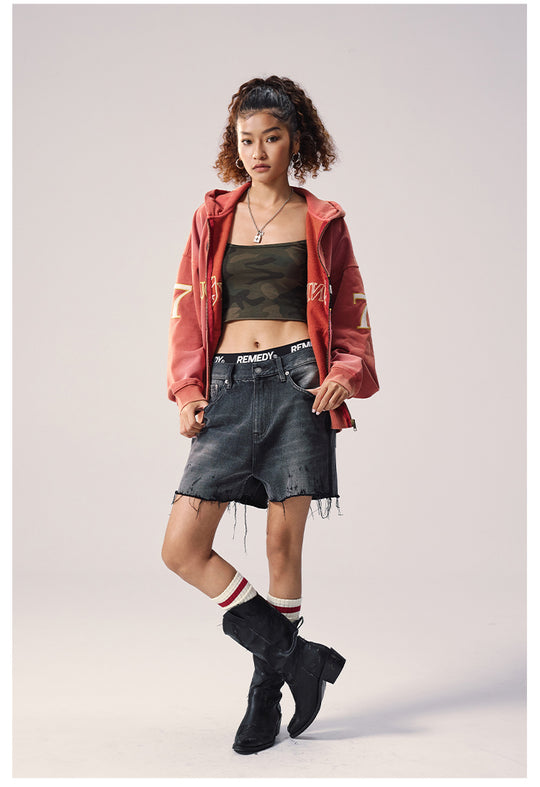 Remedy Washed Patch Embroidered Zip Up Hoodie | Face 3 Face