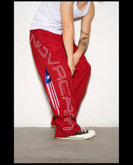 NOVACAM Logo Embroidered Nylon Curved Baggy Track Pants | Face 3 Face