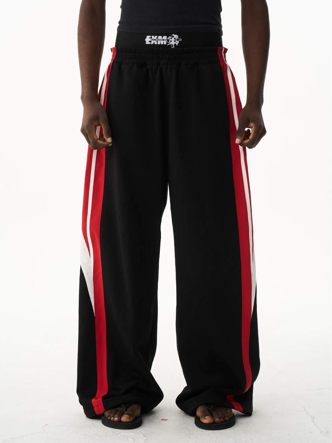EXITMODE BY BLIND NO PLAN Double Waist Color Block Stripe Baggy Sweatpants | Face 3 Face