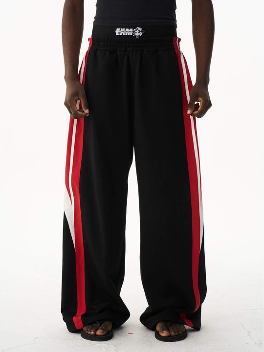 EXITMODE BY BLIND NO PLAN Double Waist Color Block Stripe Baggy Sweatpants | Face 3 Face