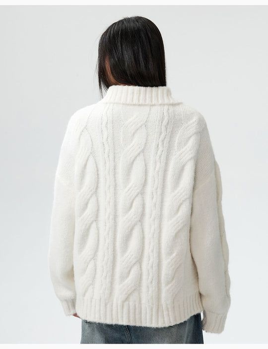 MEDM Cable Knit Half Zip Polo Sweater | Face 3 Face