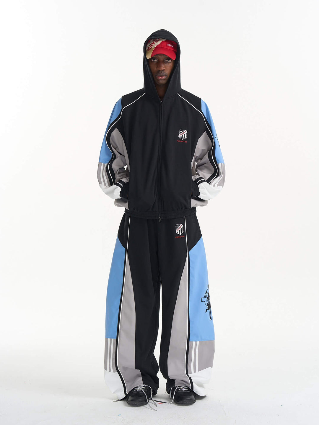 EXITMODE BY BLIND NO PLAN Horse Embroidered Color Block Hooded Track Jacket | Face 3 Face