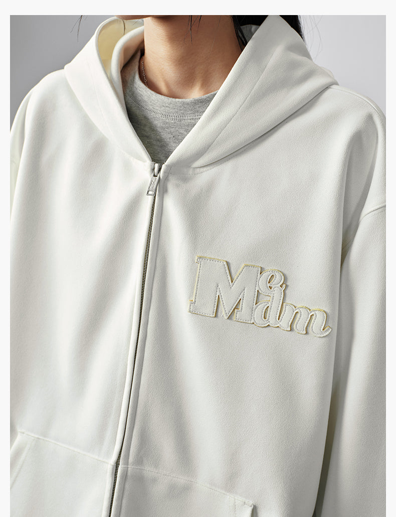 MEDM Suede Logo Patch Zip-Up Hoodie | Face 3 Face