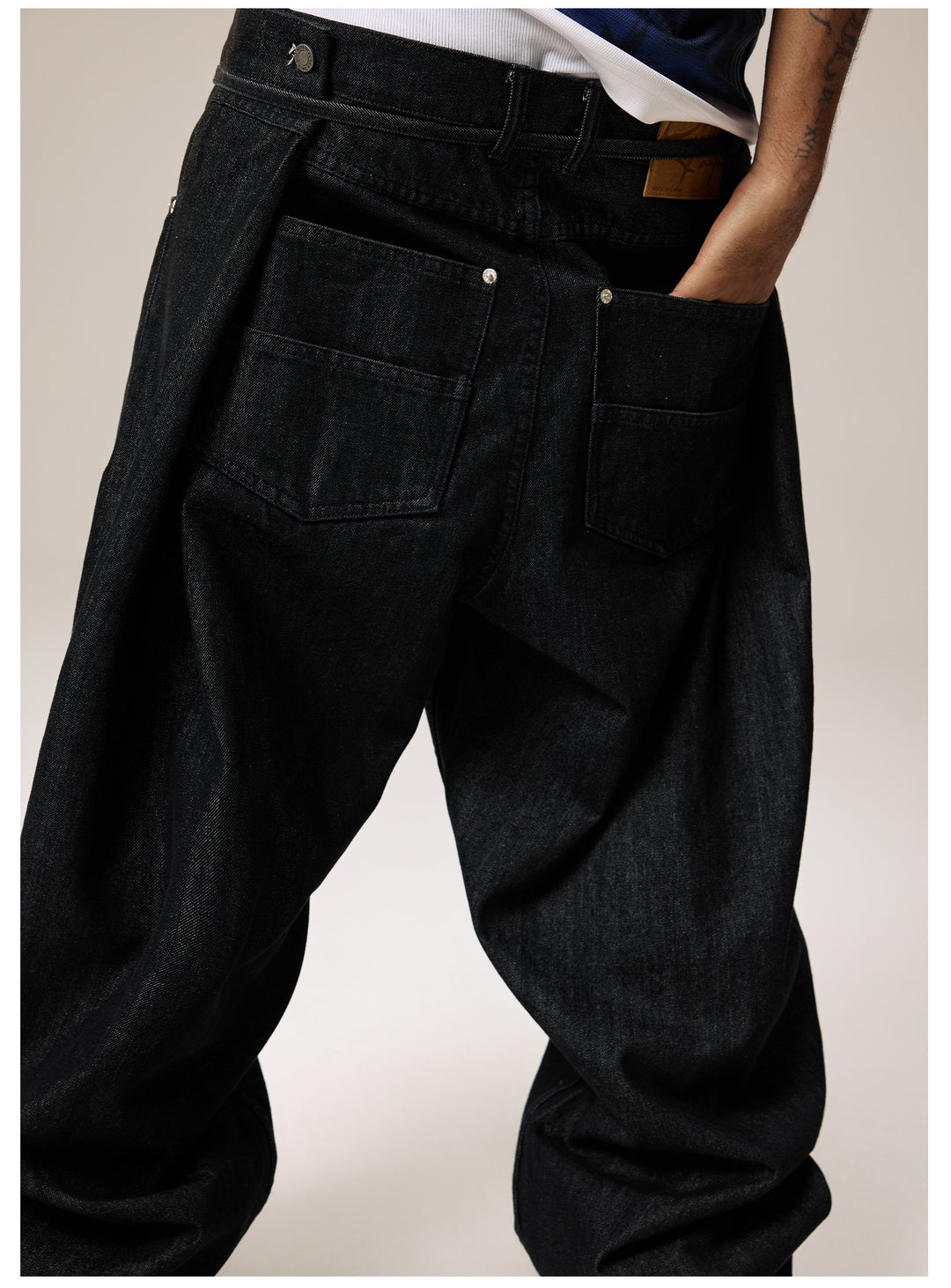 Remedy Waist Button Black Baggy Jeans | Face 3 Face