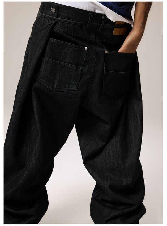 Remedy Waist Button Black Baggy Jeans | Face 3 Face