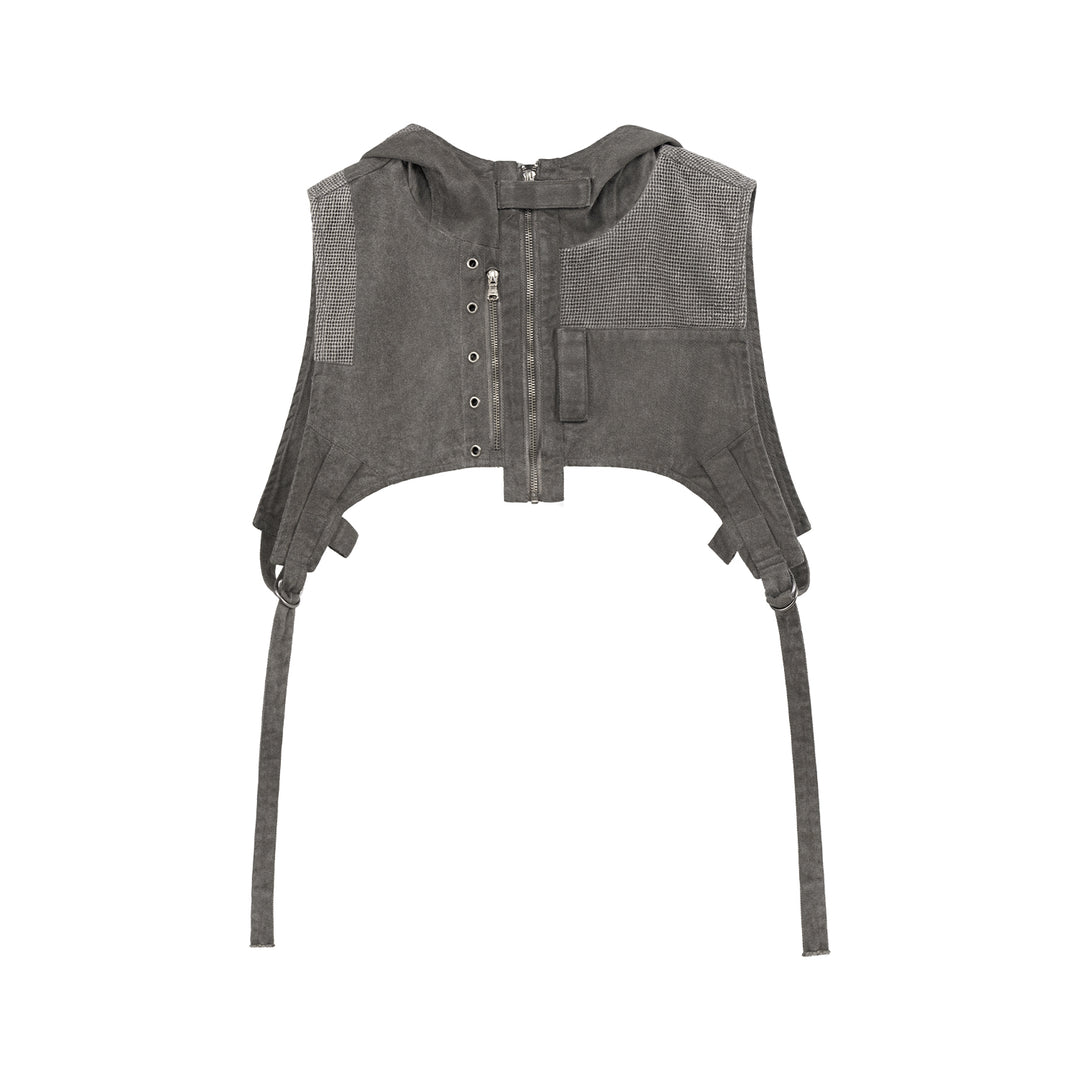 UNDERWATER Wasteland Dirty Scavenger Mesh Patchwork Short Hooded Vest