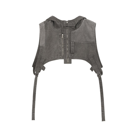 UNDERWATER Wasteland Dirty Scavenger Mesh Patchwork Short Hooded Vest