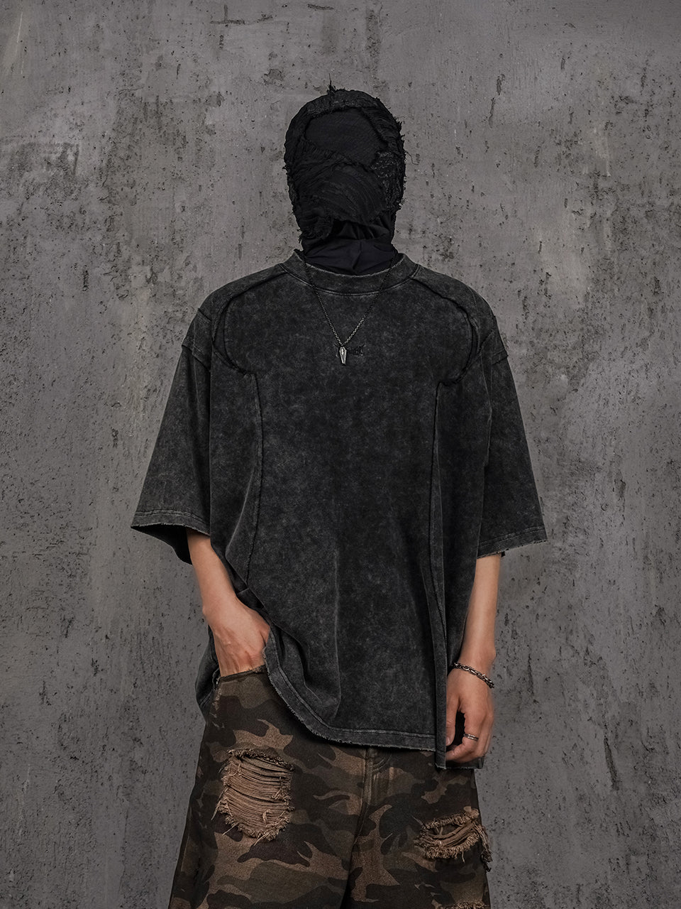 UNDERWATER Black Sand-Washed Faded Deconstructed Tee | Face 3 Face